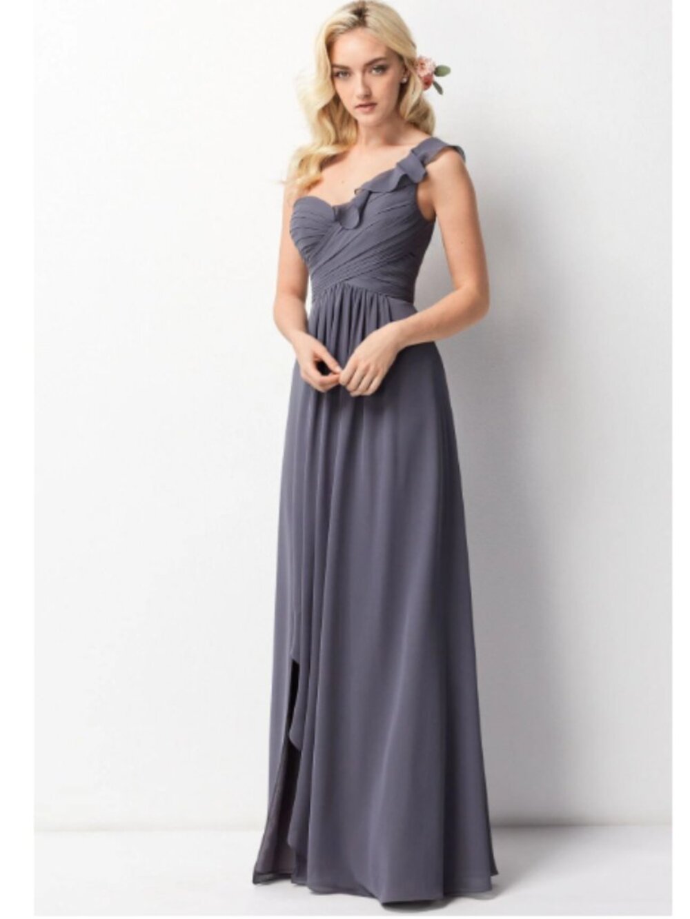 Pewter Chiffon One Shoulder Gown Style 201 Size 6